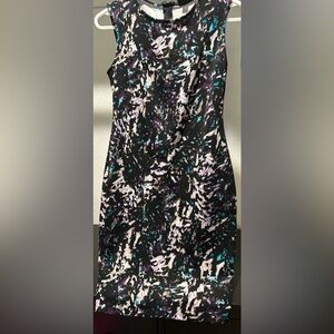 Black/purple/blue dress. Cap sleeve. Worn a few times. Zip up back. Size S.